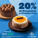 Promoción El Globo Día del Padre: 20% de descuento en pasteles petit al pedir por Uber Eats