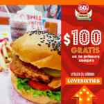 Cupón $100 de descuento en tu primera compra de delivery en Sixties Burger