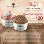 Promoción Santa Clara: Compra un helado sencillo y llévate el segundo a sólo $20 los lunes y jueves