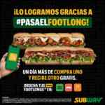 En Subway 2x1 en subs footlong por delivery hoy viernes 2 de septiembre
