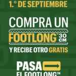 Promoción Subway: Compra un sub footlong y llévate otro GRATIS el 1 de septiembre