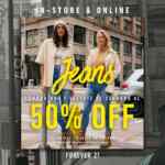 Promoción Forever 21: Segundo a mitad de precio en jeans este fin de semana