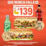 Promoción Subway: 2 combos para compartir con subs + bebidas + galletas a sólo $139