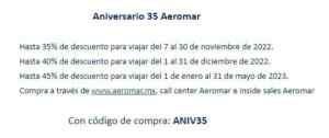 Cupón Aeromar 35 Aniversario: 35% de descuento en vuelos seleccionados