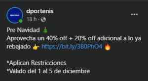 Promoción Pre Navideña Dportenis: Hasta 40% de descuento + 20% adicional