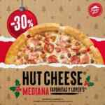Pizza Hut promo navideña de 30% de descuento en pizzas Hut Cheese con orilla rellena de queso