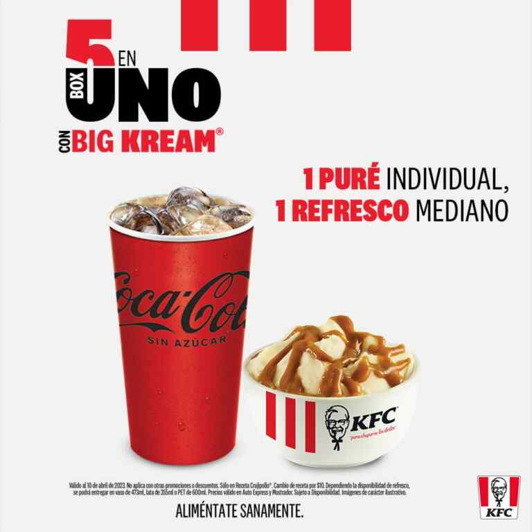 Promo KFC Box 5 en 1 con pollo + complementos + bebida y postre desde 99