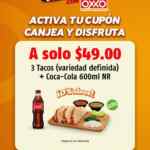 Combo Oxxo O'Sabor de 3 tacos de guisado + Coca-Cola por $49