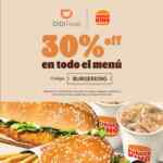 Cupón DiDi Food Burger King de 30% de descuento en todo el menú esta semana