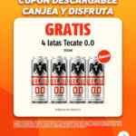 Cupón Oxxo 4 latas de Tecate 0.0 GRATIS