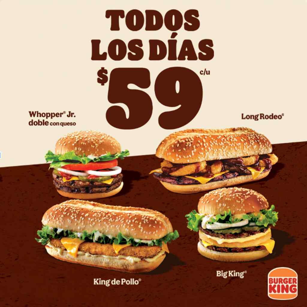 En Burger King hamburguesas participantes a sólo 59 todos los días