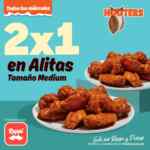 En Hooters 2x1 en alitas los miércoles de abril por Rappi y delivery