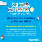Promoción Walmart Día del Niño: Regalo para los primeros 50 niños que lleguen disfrazados el 30 de abril