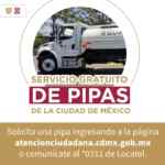 Servicio gratuito de pipas de agua potable a domicilio por parte del Gobierno CDMX Servicio gratuito de pipas de agua potable a domicilio por parte del Gobierno CDMX