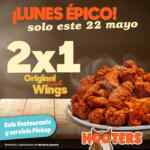 Lunes Épico Hooters: 2x1 en alitas Original Style hoy 22 de mayo