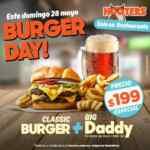 Promoción Hooters Día de la Hamburguesa: Classic Burger + cerveza Big Daddy por $199