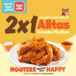 En Hooters 2x1 en alitas los miércoles al pedir por Rappi o pick up