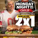 Carl's Jr Monday Night: 2x1 en hamburguesas participantes los lunes desde la 5:00 llevando tu camiseta de la NFL