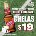 En Chazz cervezas a $19 durante el Monday, Thursday y Sunday Night Football