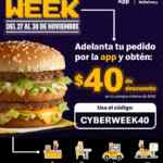 Cupón App McDonald's Cyber Week de $40 pesos de descuento del 27 al 30 de noviembre