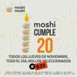 Moshi Moshi 20 Aniversario: jueves sushis seleccionados a $20 c/u