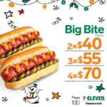 En 7-Eleven hot dog Big Bite y rebanadas de pizza con descuento llevando varias unidades