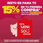 Cupón Miniso de 15% de descuento en tu primera compra en línea