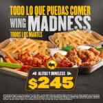 En Buffalo Wild Wings todas las alitas o boneless que puedas comer también los martes
