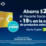 Cupón Sam's Club de $250 en membresía Benefits + 15% en productos seleccionados