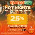 Cupón Hooters 25% de descuento en el total de tu cuenta válido de lunes a viernes desde las 17:00