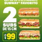 En Subway llévate 2 subs de 15 cms por $99