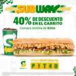 Cupón Subway 40% de descuento en pedidos por la app