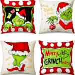 Juego de 4 fundas navideñas para cojín con temática del Grinch a un gran precio