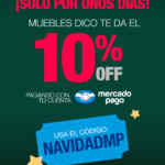Cupón navideño Muebles Dico de 10% de descuento pagando con Mercado Pago