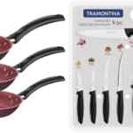 Combo Tramontina con juego de 3 sartenes antiadherentes Turim + juego de cuchillos de cocina con 9 piezas en su precio histórico más bajo