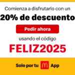 Cupón McDonalds de 20% de descuento en pedidos por la app