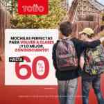 Hasta 60% de descuento en mochilas en Totto