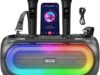 Máquina de karaoke portátil con 2 micrófonos y luces LED baja a su menor precio