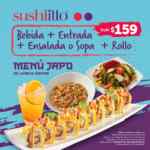 Nuevo Menú Japo Sushi Itto: Bebida + entrada + ensalada o sopa + rollo de sushi desde $159 de lunes a viernes