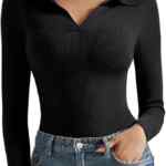 Oferta flash: blusa acanalada de manga larga para mujer baja de precio