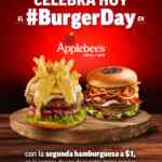 Promoción Applebees Día de la Hamburguesa: Segunda hamburguesa a $1 peso