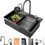 Fregadero de cocina con grifo extraíble y cascada baja a su menor precio