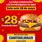 Cupón McDonald's Día de la Hamburguesa de Cuarto de Libra a $28 el 28 de mayo