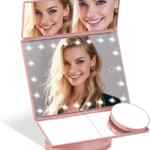 Espejo de maquillaje portátil plegable con luces LED y aumento baja a su menor precio