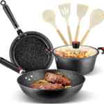 Batería de cocina de granito antiadherente con sartén, olla y wok con utensilios bajan a su menor precio