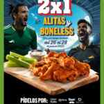 2x1 en Alitas y boneless en Chili's participantes al pedir por delivery