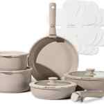 Batería de cocina Carote con 3 sartenes, 2 ollas y 2 mangos desmontables baja a un excelente precio