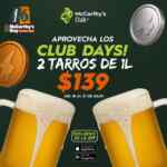 Club Days McCarthy's: 2 tarros de 1 litro a $139 con la app