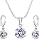 Conjunto de collar y aretes de plata con brillante baja de precio