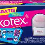 Promo pack Kotex con 30 toallas nocturnas + 20 toallas maxi nocturnas + cepillo de limpieza facial a un tremendo precio